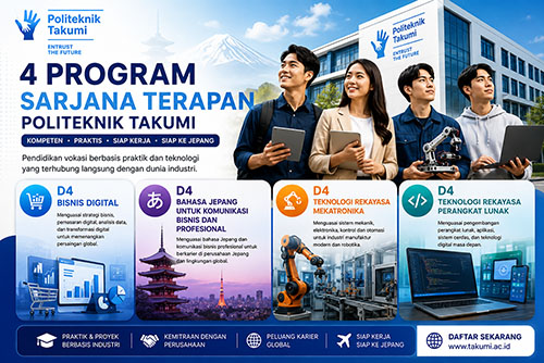 Politeknik Takumi Hadir dengan 4 Program Sarjana Terapan: Siap Kuliah, Siap Kerja, Siap ke Jepang